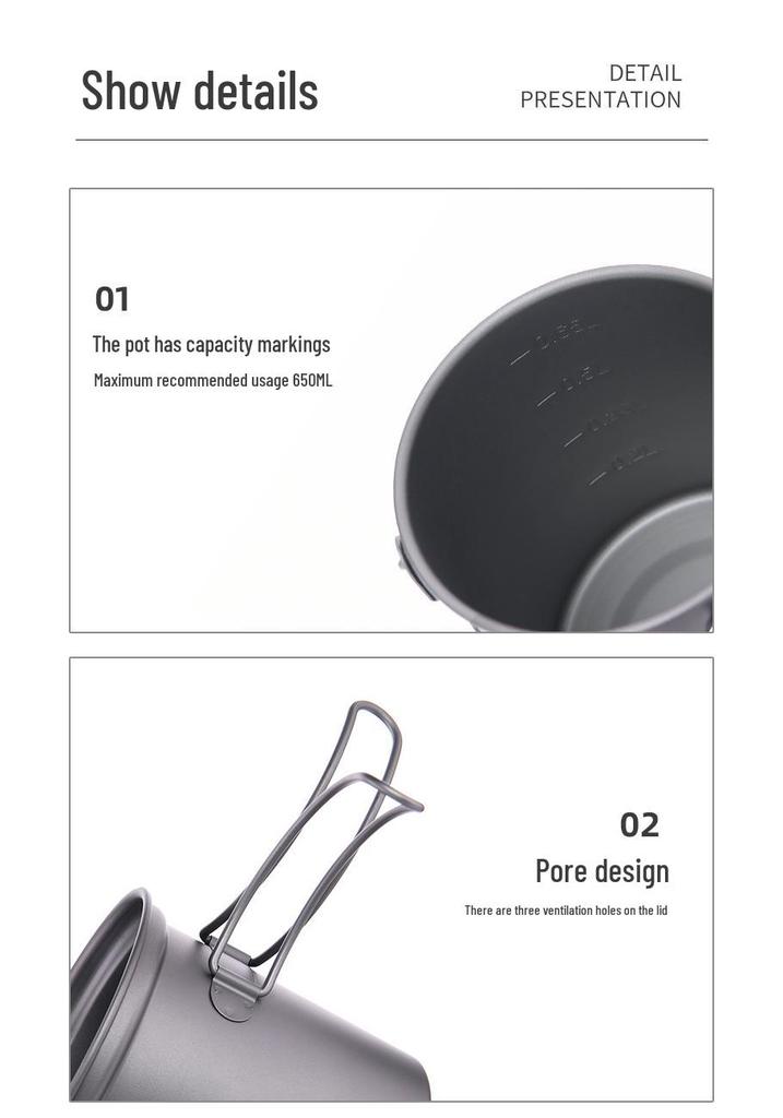 Widesea 750ML Pure Titanium Camping Pot - Lightweight Portable Cookware for Hiking and Mountaineering