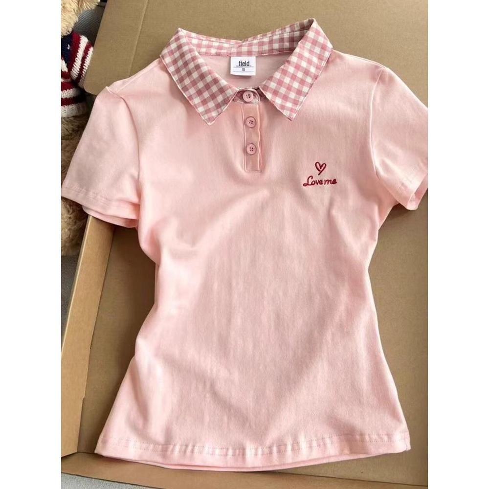 

Women s Pink Slim Fit Korean Style Cotton Polo T-Shirt - Short Sleeve Extra Large рожевий