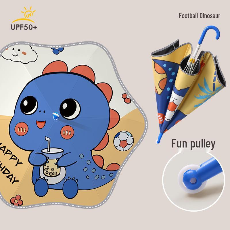 Children's Safety Cartoon Umbrella with Black Glue, Reflective Edging, and Crook Handle