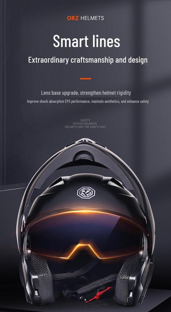 ORZ Bluetooth Flip-up Dual Visor Motorcycle Helmet for Men & Women, HD Full Face, Wingxin Certified for All Seasons.