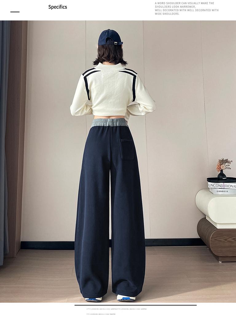 Autumn Winter New Style Fleece Thick High Waist Knife Leg Pants Women Wide Leg Casual Pants