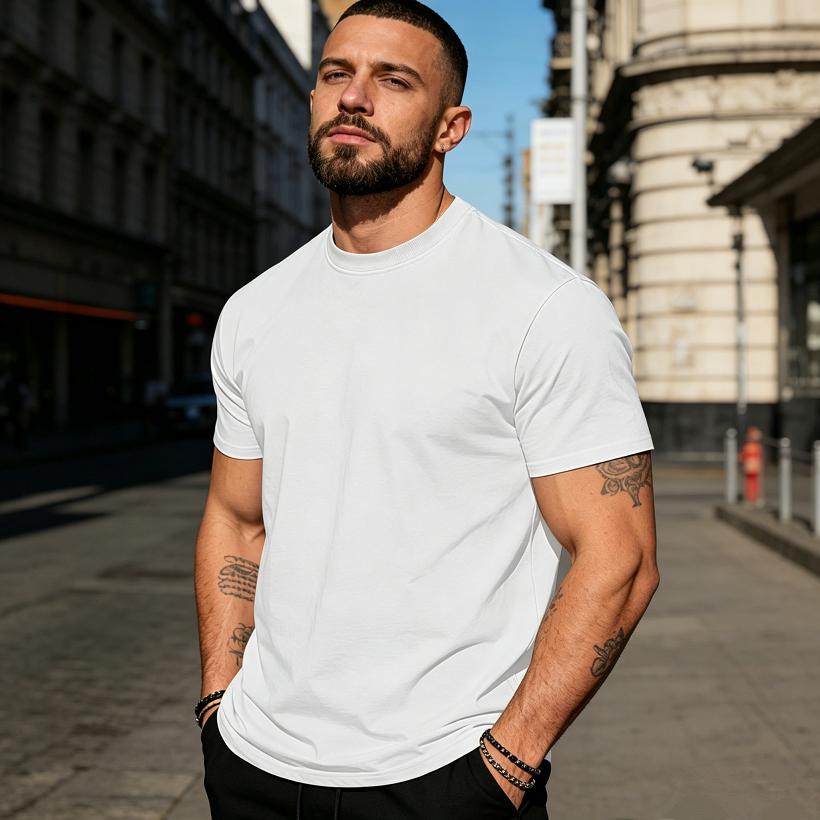 Men s Summer Solid Color Round-neck Cotton T-Shirt Casual Sports Solid Color Simple Short Sleeve Daily Commuting Shirt for Men S белый