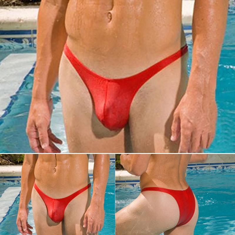 1Pc Men G-string Nylon Thongs Convex Panties Sexy Briefs Solid Color Underwear