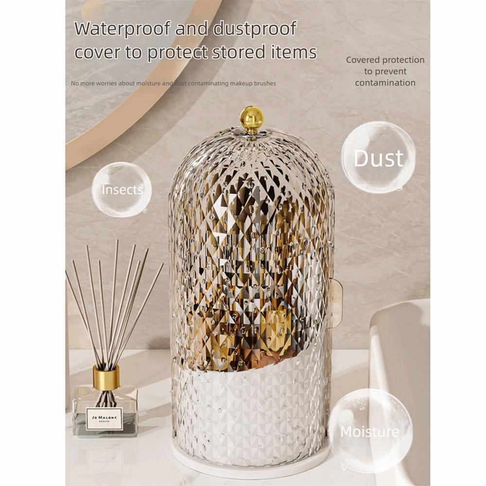 Dustproof Birdcage Makeup Brush Holder 360° Rotating Make Up Brush Bucket Eyebrow Pencil