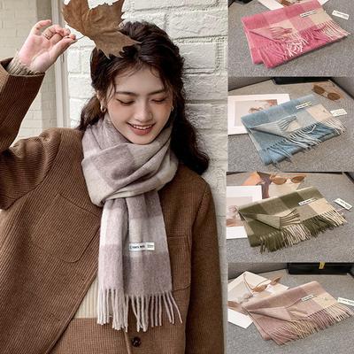 Checkerboard Grain Scarf Female Winter Warm Pure Wool Cashmere Shawl Couple Accessory Premium Sense Windproof Scarf  XWJ102