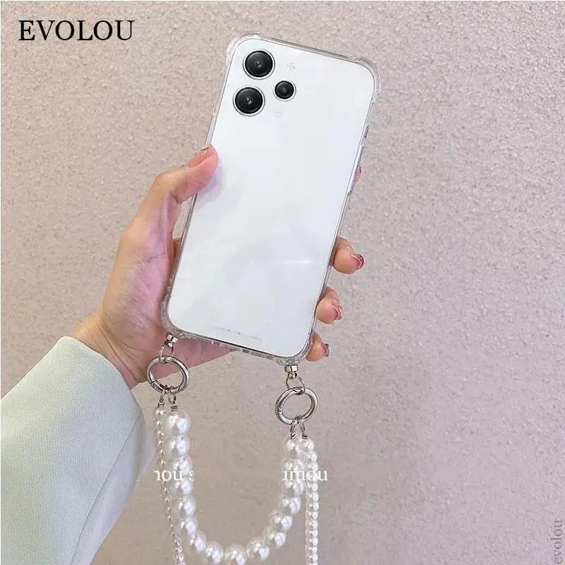 

For Iphone 17 Pro Max Crossbody Pearl Chain Lanyard Airbag Case for Iphone 17 Air 17Pro Shockproof Necklace Chain Silicone Cover For Iphone 17Pro