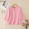 ZANZEA Women Casual V-Neck Solid Color 3/4 Sleeve Blouse