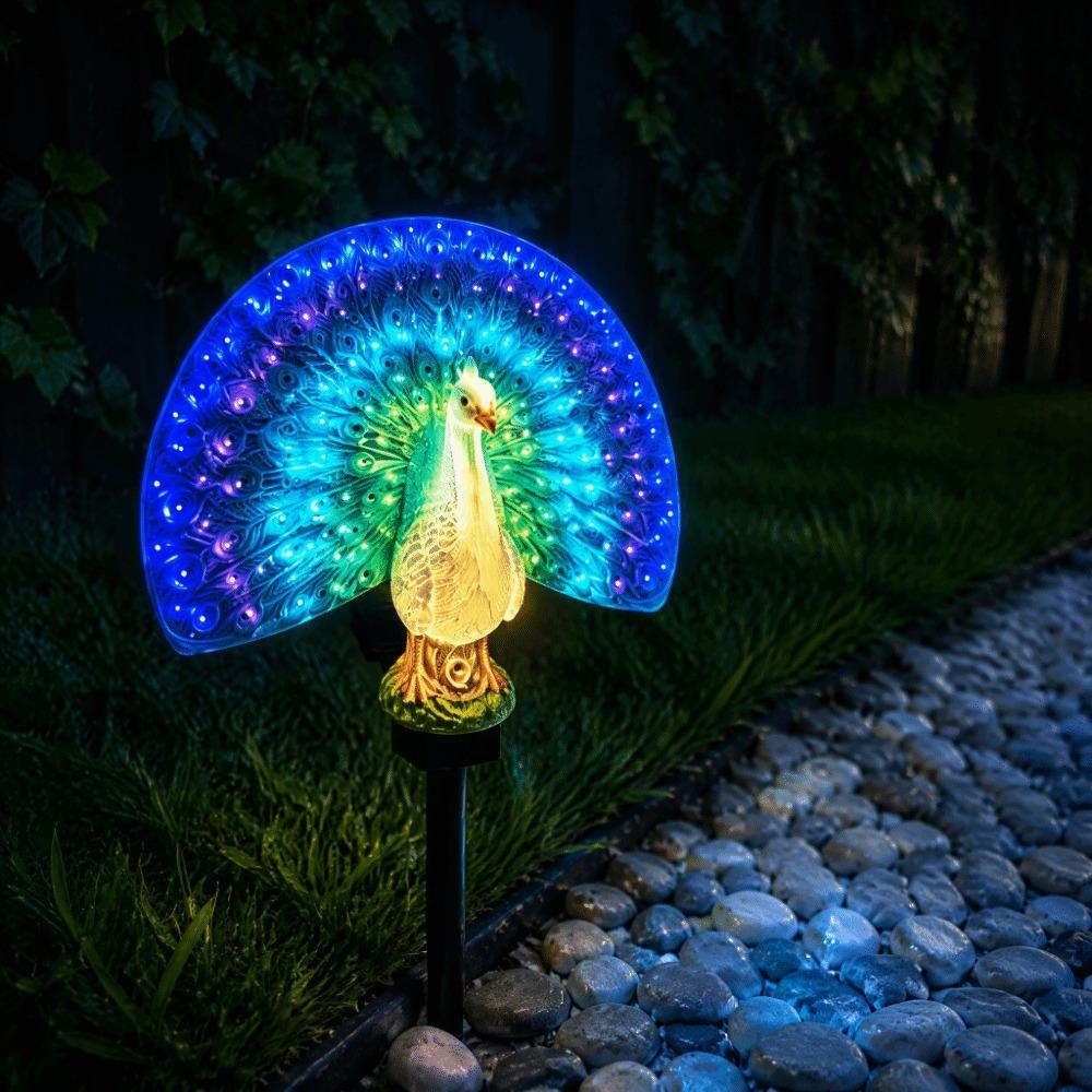 Colorful Changing Solar Peacock Light Waterproof LED Landscape Light Patio Decor