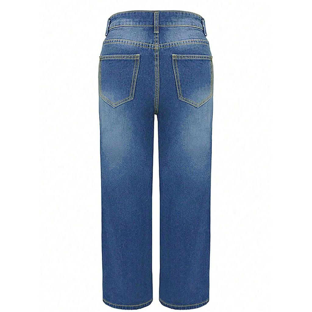 Women's High Waist Washed Women's Jeans Fashionable Versatile Straight Leg Pants