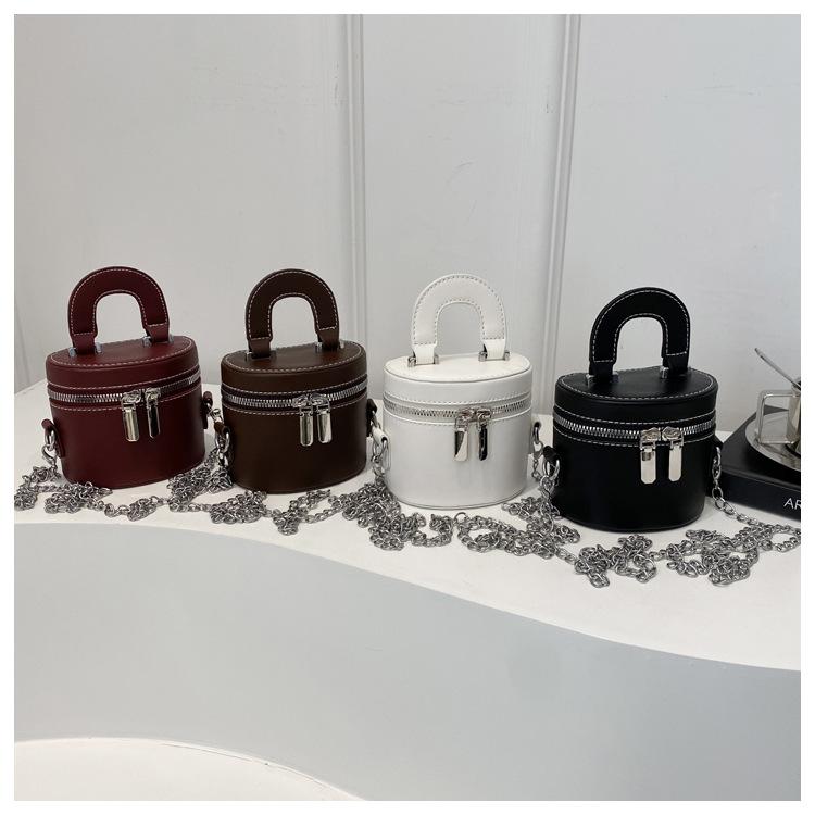 Faux Leather Bucket Bag for Women Trendy Chain Handle Crossbody Handbag