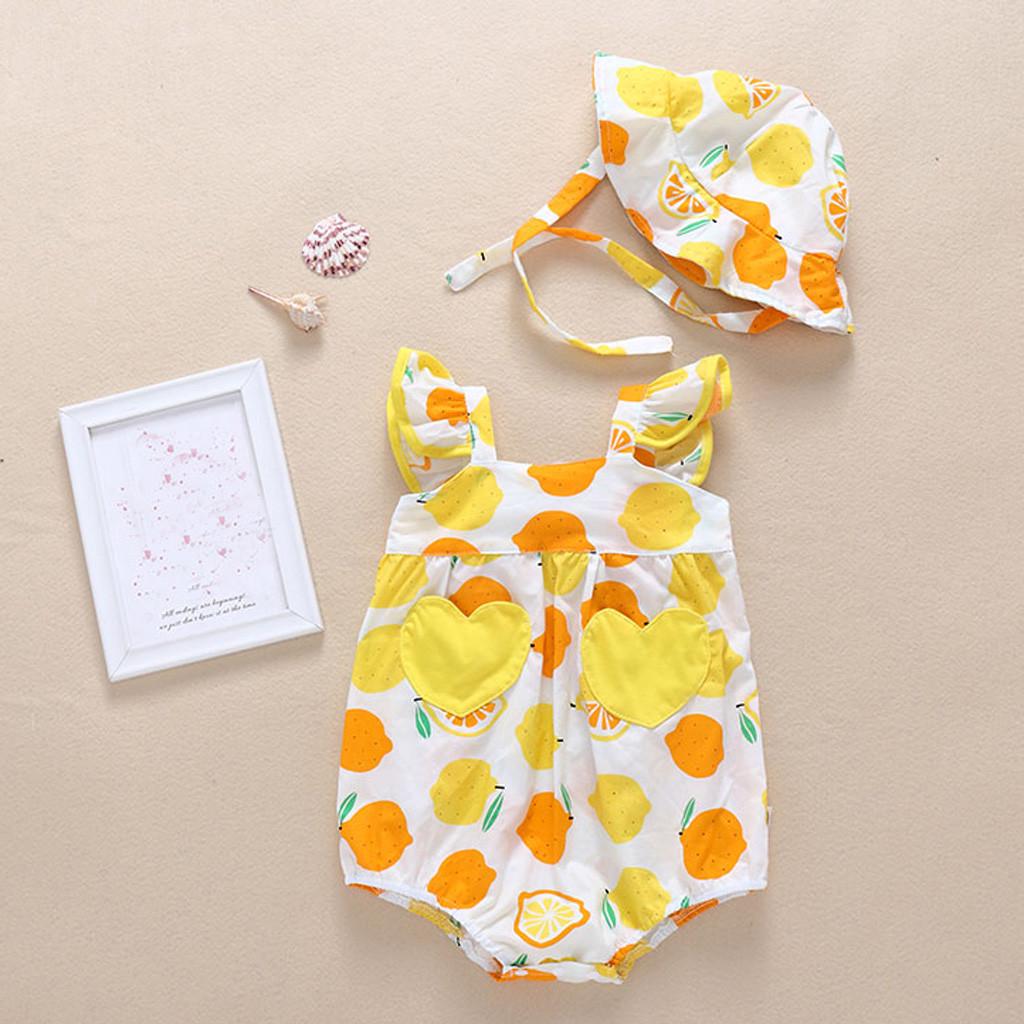 

(Курица Кунг Пао)Комбинезон с принтом фруктов для новорожденных девочек, комбинезон, шляпа, боди 90 жёлтый