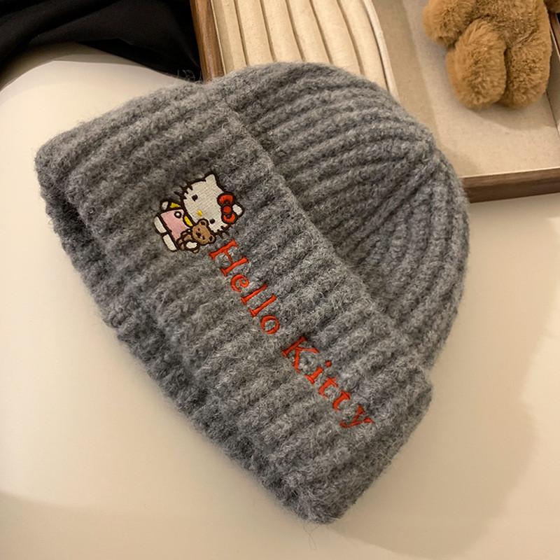 Hellokitty Knit Hat For Girls Cute Cartoon Warm Ear Protection Street Dance Accessory