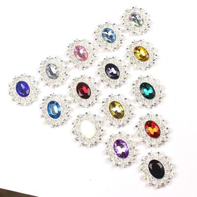 5Pcs Elliptical Flower Disc Jewelry Buttons Rhinestone Alloy Flat Bottom Button Decoration For Diy Handwork Accessories
