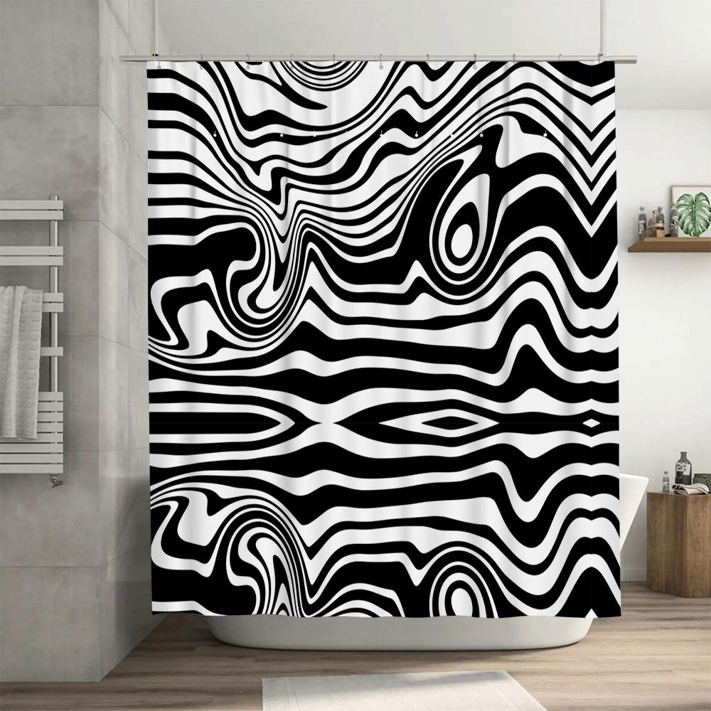 Black White Zebra Print Shower Curtain Waterproof Bathroom Decor Customizable Size Shown: 72x84 In (180X215 Cm) Extra Large Blac