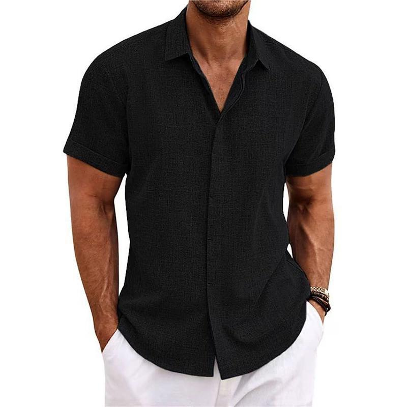 Men's Linen Short Sleeved T-shirt Loose Sweatshirt Solid Color Short Sleeved Cotton Linen Shirt for Men