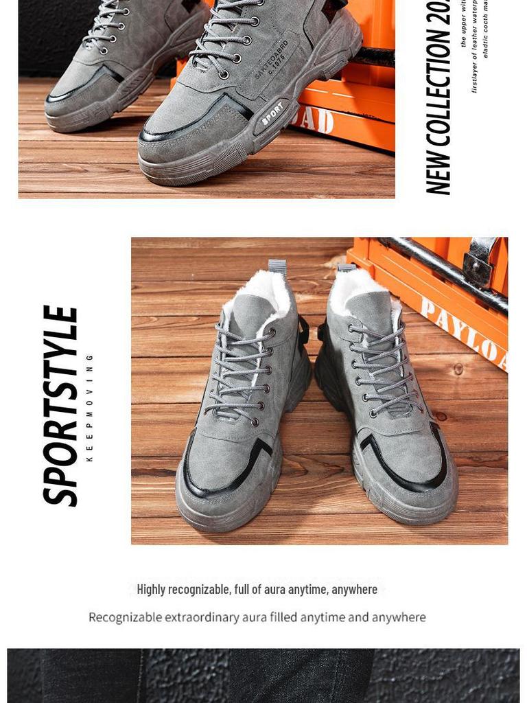 Men's High-Top Cotton Martin Boots: New Korean Style, Plus Velvet, Warm, Non-Slip, Wear-Resistant Snow Boots for Autumn and Winter.