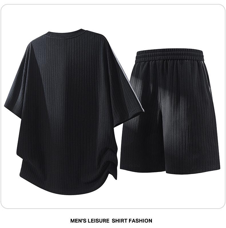 Men's Casual Jacquard Stripe T-Shirt & Shorts Two-Piece Set
