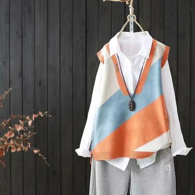 Frühlings- und Herbst-Damenstrickweste Tanktop Lockerer Pullover Damenmantel Kopfgestricktes Shirt Kunst Damenbekleidung