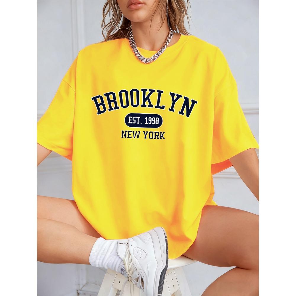 Brooklyn New York Est 1998 Prints T-Shirts Women Summer Short Sleeve T Shirt Loose O-Neck Comfortable Tops Casual Clothes