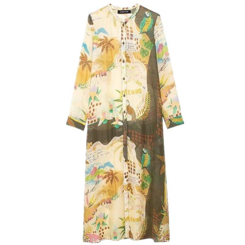 Fashion Style 2024 Summer New Arrival Women's Clothing Easiest for Match Ramie Print Waist Mid Length Long Length Dress 3475168