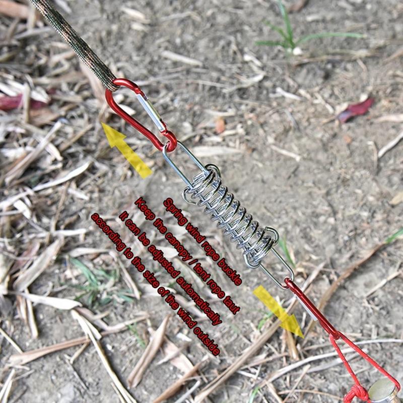 5 Stück Outdoor Camping Heringe Federzelt Schnalle Stahlzeltseil Spanner mit Karabinerhaken Seilversteller Spanner