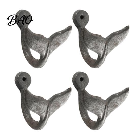 Space Saving Accessory Hooks 4PCS Iron Whale Tail Wall Hooks, Coastal Towel Decorative Metal for Hangers, Mounted Towels Keys And Bags Heavy Duty Coat