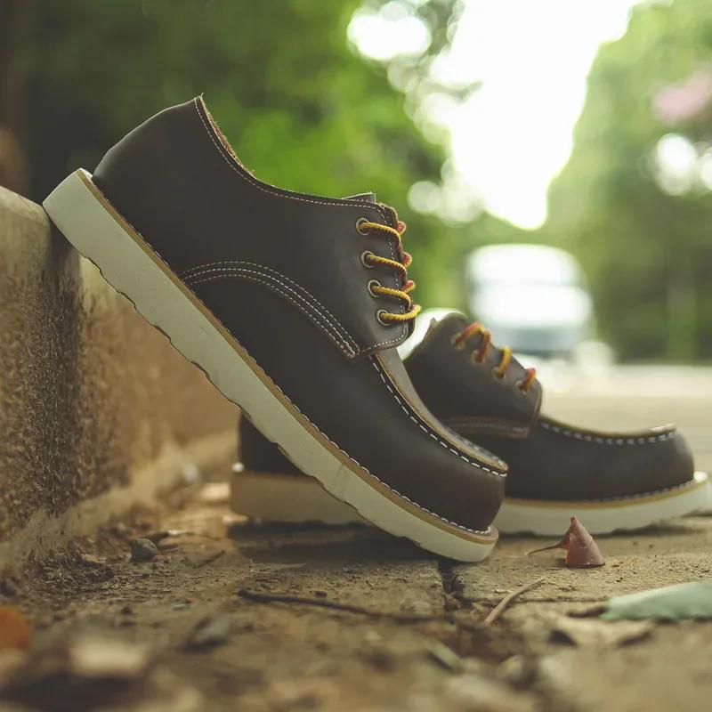 2024 Work Attire Cowhide Men's Shoes Retro Casual Single Shoe Breathable Round Toe Shoes Lace Up Flat Sole Hiking Shoes Loafers 2024