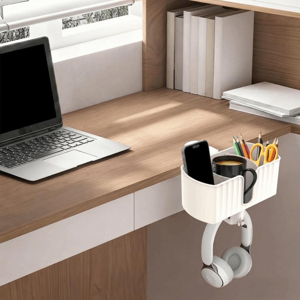Space Saving 4 in 1 Desk Headphone Hanger Detachable Under Desk Cup Holder Office