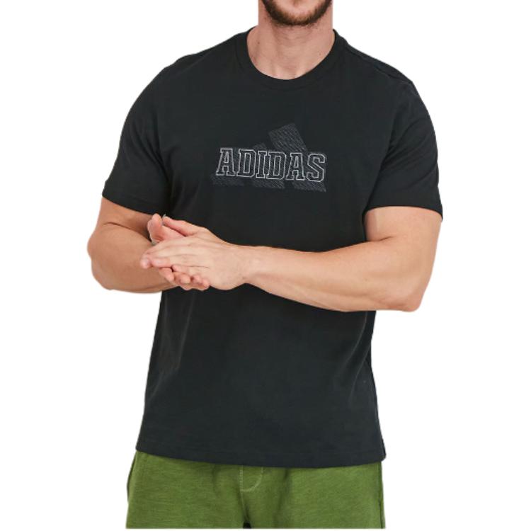 Adidas Logo Print Crew Neck Short Sleeve T-Shirt Men Tops Black H39344
