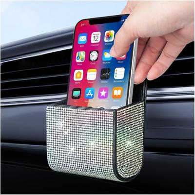 Organisateur de rangement pour grille d'aération de voiture, accessoires de voiture bling-bling pour femme ou homme, poche en cuir pour grille d'aération de voiture, rangement polyvalent pour voiture/support de lunettes de soleil de voiture/voiture
