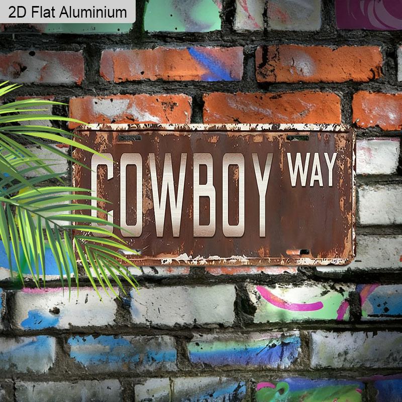 2D Flat, 1pc "COWBOY WAY" Vintage Rustic Aluminum Sign, 12''x6'' Western Style Wall Decor, Perfect for Ranch, Man Cave, Garage & Vehicle