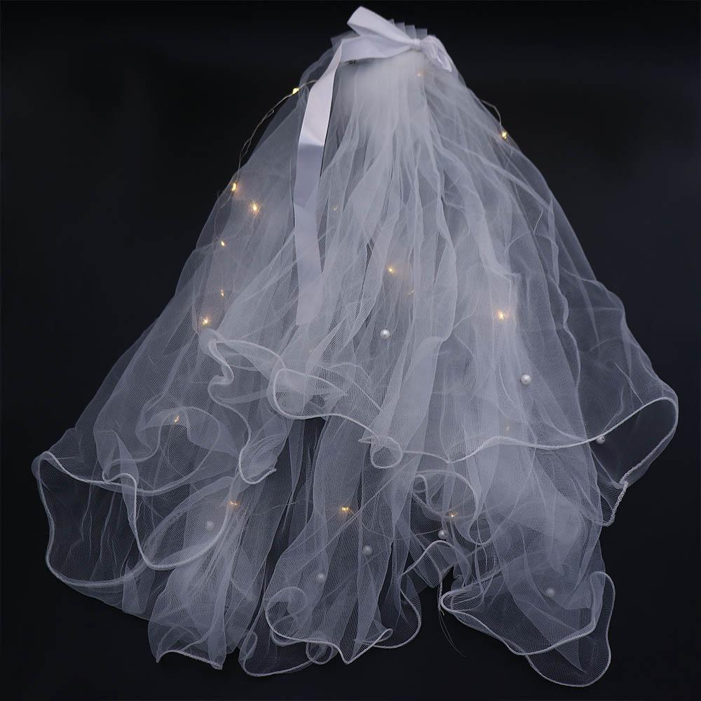 Bridal Pearl White Veil Wedding Veil LED Light Bride Veil Korean Bride Headwear Bride Crown