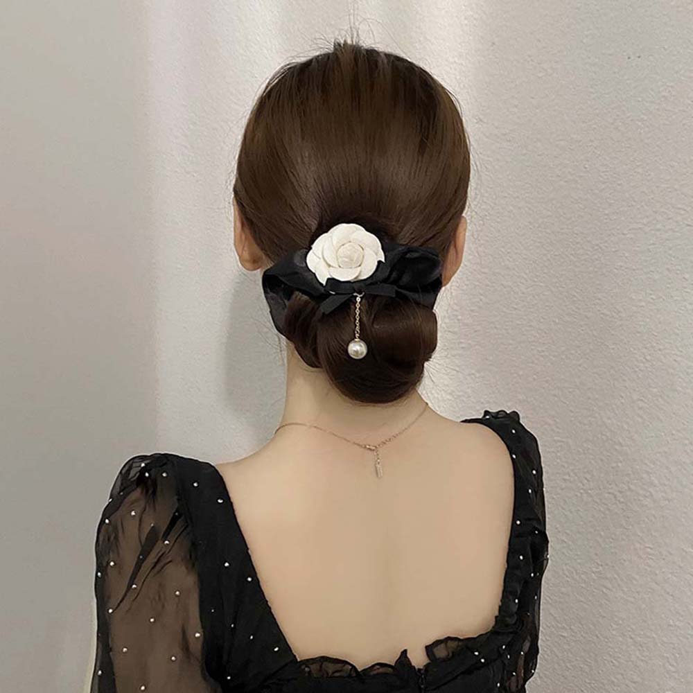 Fashion Girls Women Pearl Headwear Hair Circle Hair Bands Camellia Scrunchies Elastic Hair Rope