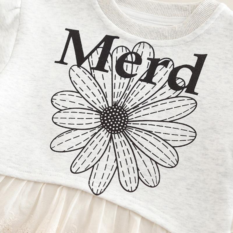 2 st/set Babyflickor Klädset Koreansk Stil Tecknat Tryck Spets Pullover Tröja + Byxor Småbarn Barn Träningsdräkter Barn Kostym