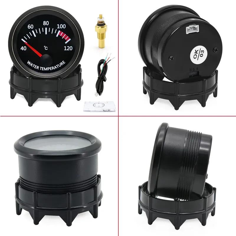 12V 52mm Car Water Temperature Gauge 40~120 ℃ with Water Temp Sensor 10mm Water Temp Joint Pipe 1/8NPT Sensor Adapter Car Racing