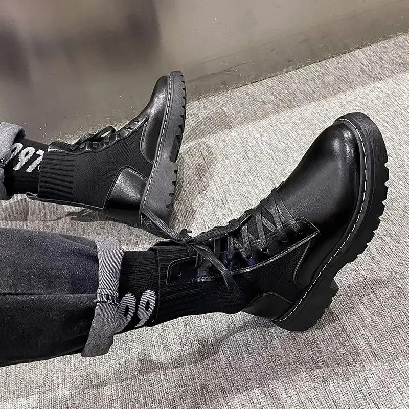 Мода Теплые Зимние Черные Ботинки на Платформе Мужская Обувь Трендовая 2025 Ботинки — фото 3