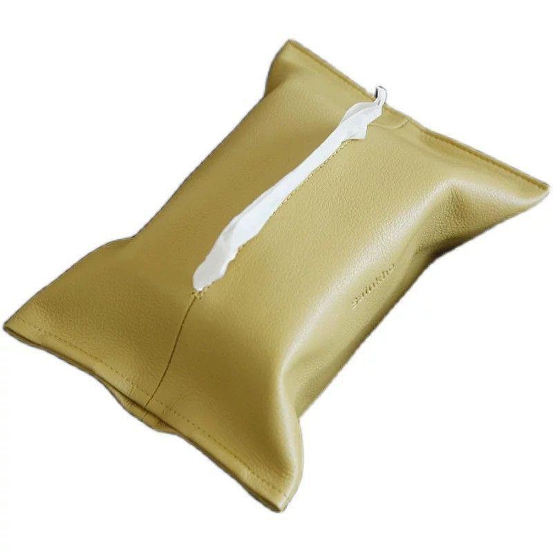 Premium Top Grain Leather Car Tissue Box Holder Dashboard Countertop Modern Minimalist Luxury Design With Auto-Rising