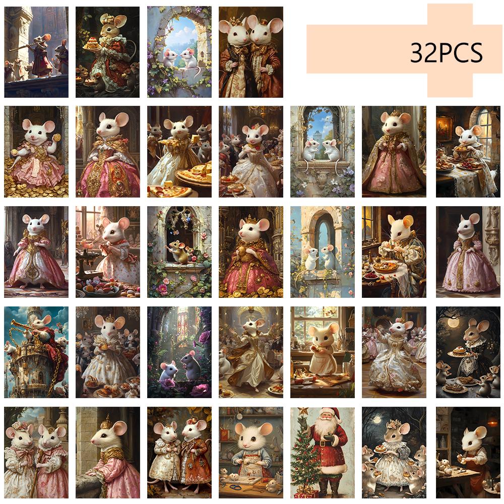 

32pcs, cute little mouse postcard, birthday/anniversary gift, collectible, suitable for gift giving, can be mailed.