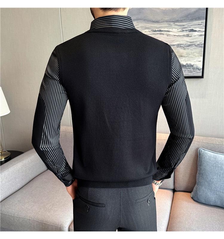 2025 Men's Winter Plus Velvet Warm Sweater Slim Fit Business Trendy Two-Piece Layer Shirt