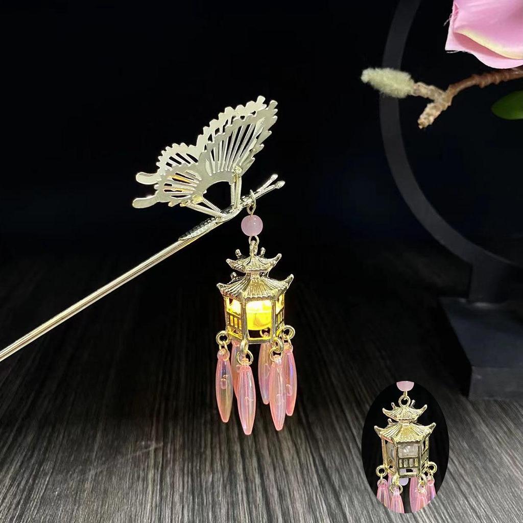 Ancient Style Luminous Hairpin: High-End Alloy Lantern Design for Hanfu Skirts