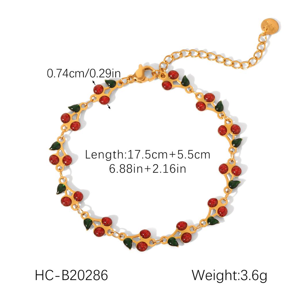 Cherry elastic chain bracelet, light luxury niche design titanium steel bangle, fruit jewelry