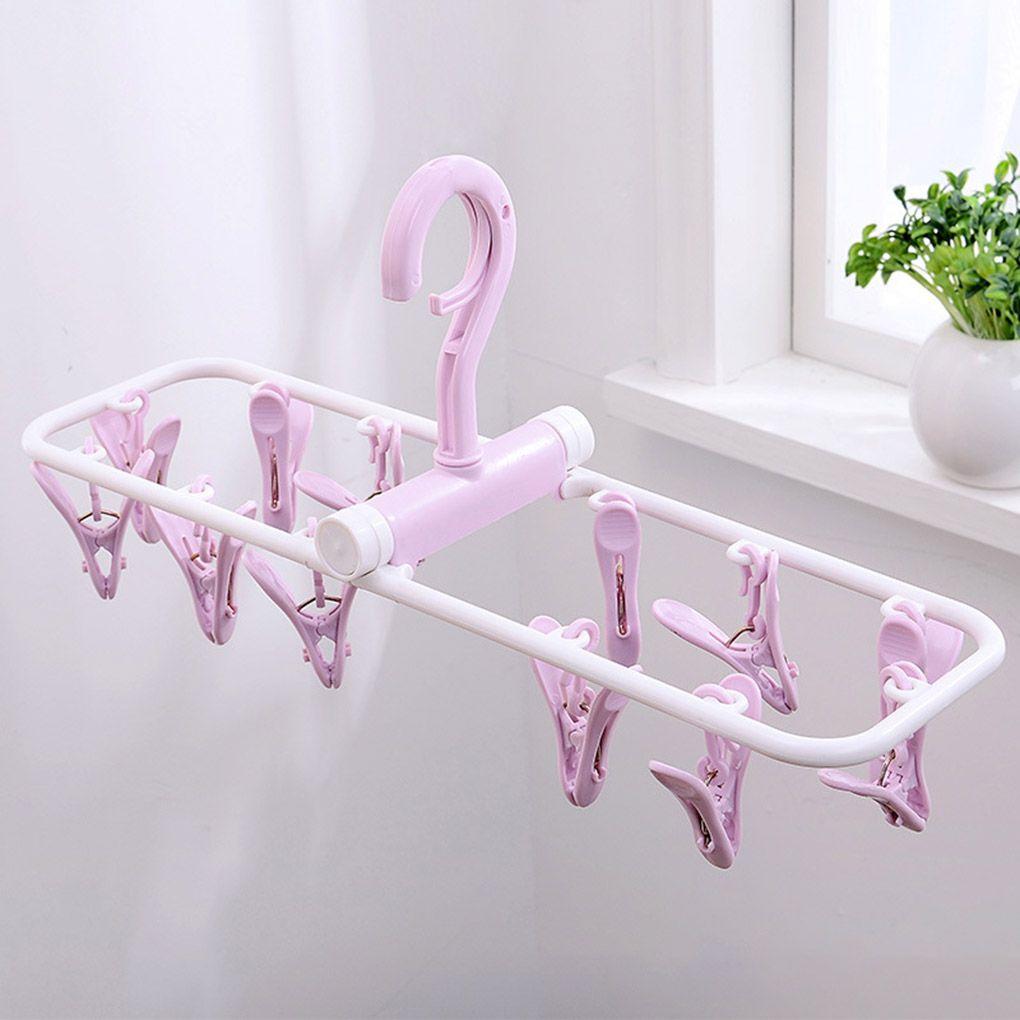 12 Clips Foldable Underwear Socks Clothes Hanger Laundry Airer Drying Rack
