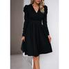 Women's Elegant Sold Color V-neck Long Sleeve Dress