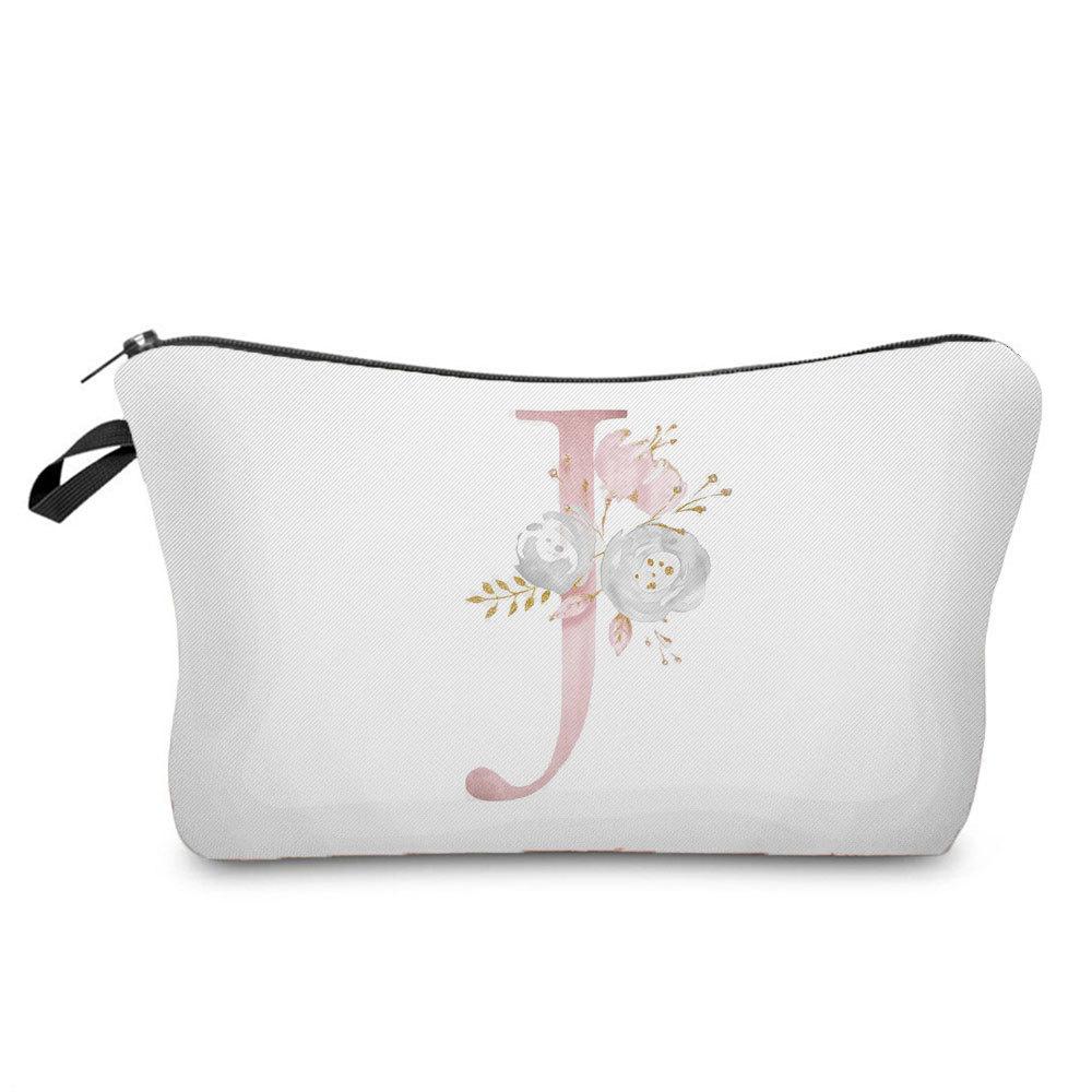 Women Flower Letters Print Cosmetic Bag Toiletries Organize Travel Storage Case 6686