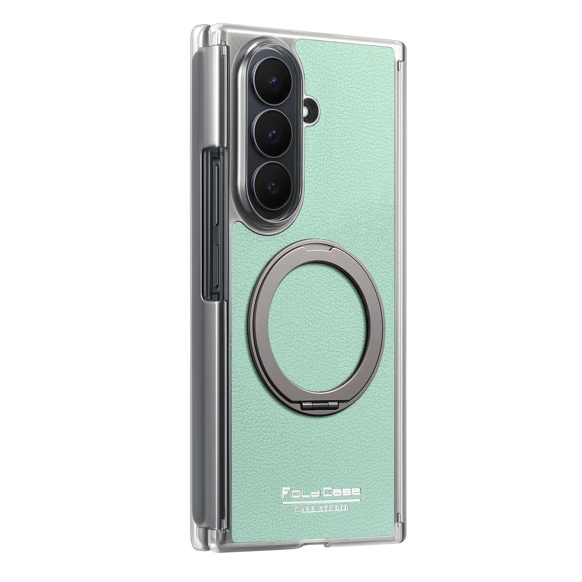 

360 Rotating Lychee Magnetic Phone Case for Samsung Galaxy Z Fold 7 6 5 4 TriFold Wireless Charging Dualaxis Shockproof Cover Samsung Galaxy Z TriFold світло-зелений колір