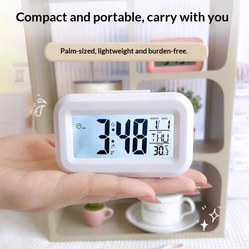 Digital Compact Alarm Clock Temperature Date Display Multiple Colors Easy to Operate for Elderly Student Daily Use