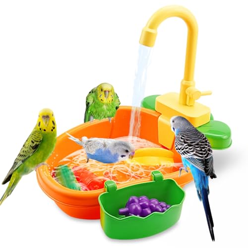 SALUDABLE Parakeet Bird Bathing Toy, Java Sparrow Circulating Bathtub Play Area (Orange)