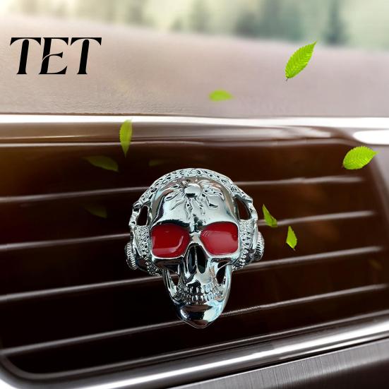Dark Aesthetic Car Decor Skull Vent Clips, Metal Head Air Halloween Auto Decoration Freshener Charm, Interior Accessory for Men Women