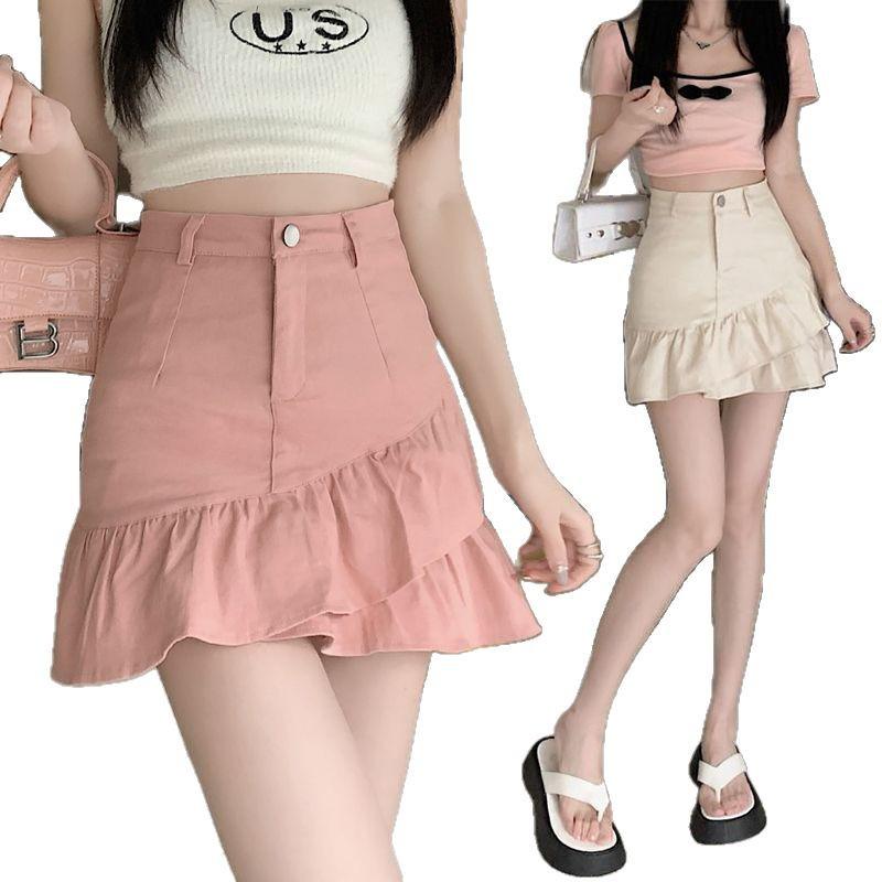 Damen Schlankmachender High Waist Fishtail Jeansrock - Frühling/Sommer 2025 Rüschen A-Linie Bodycon Rock Shorts