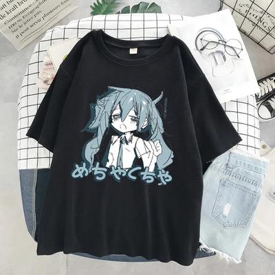 Modna koszulka z nadrukiem Hatsune Miku Anime Unisex Bawełniana koszulka z krótkim rękawem Okrągły dekolt Luźna swobodna koszulka Unisex Top